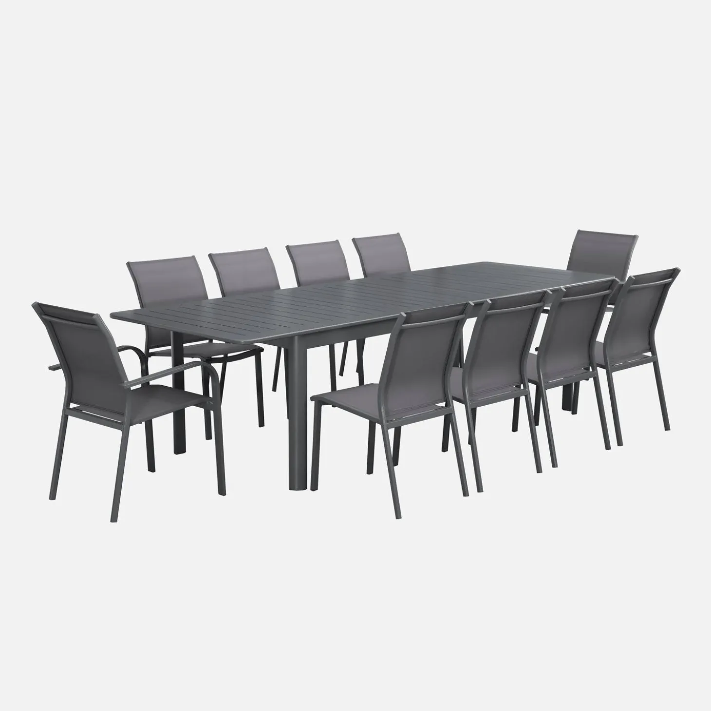 Mesa de jardín extensible de aluminio con 10 sillas
