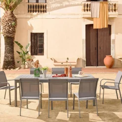 Mesa de jardín extensible de aluminio con 10 sillas