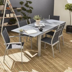 Mesa de jardín extensible de aluminio con 6 sillas