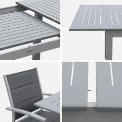 Mesa de jardín extensible de aluminio con 6 sillas