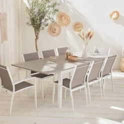 Mesa de jardín extensible de aluminio con 8 sillas