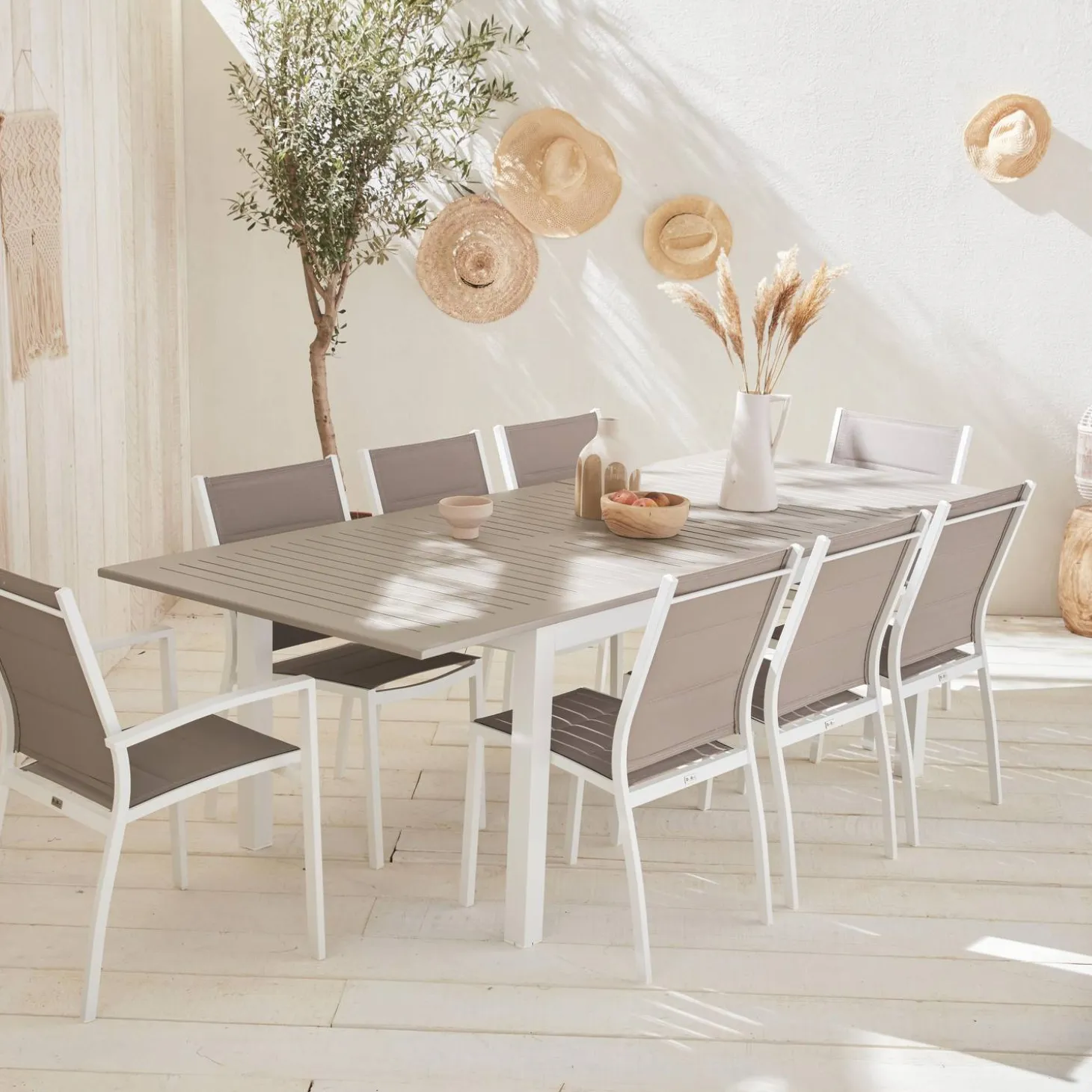 Mesa de jardín extensible de aluminio con 8 sillas