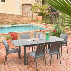 Mesa de jardín extensible de aluminio con 6 sillas