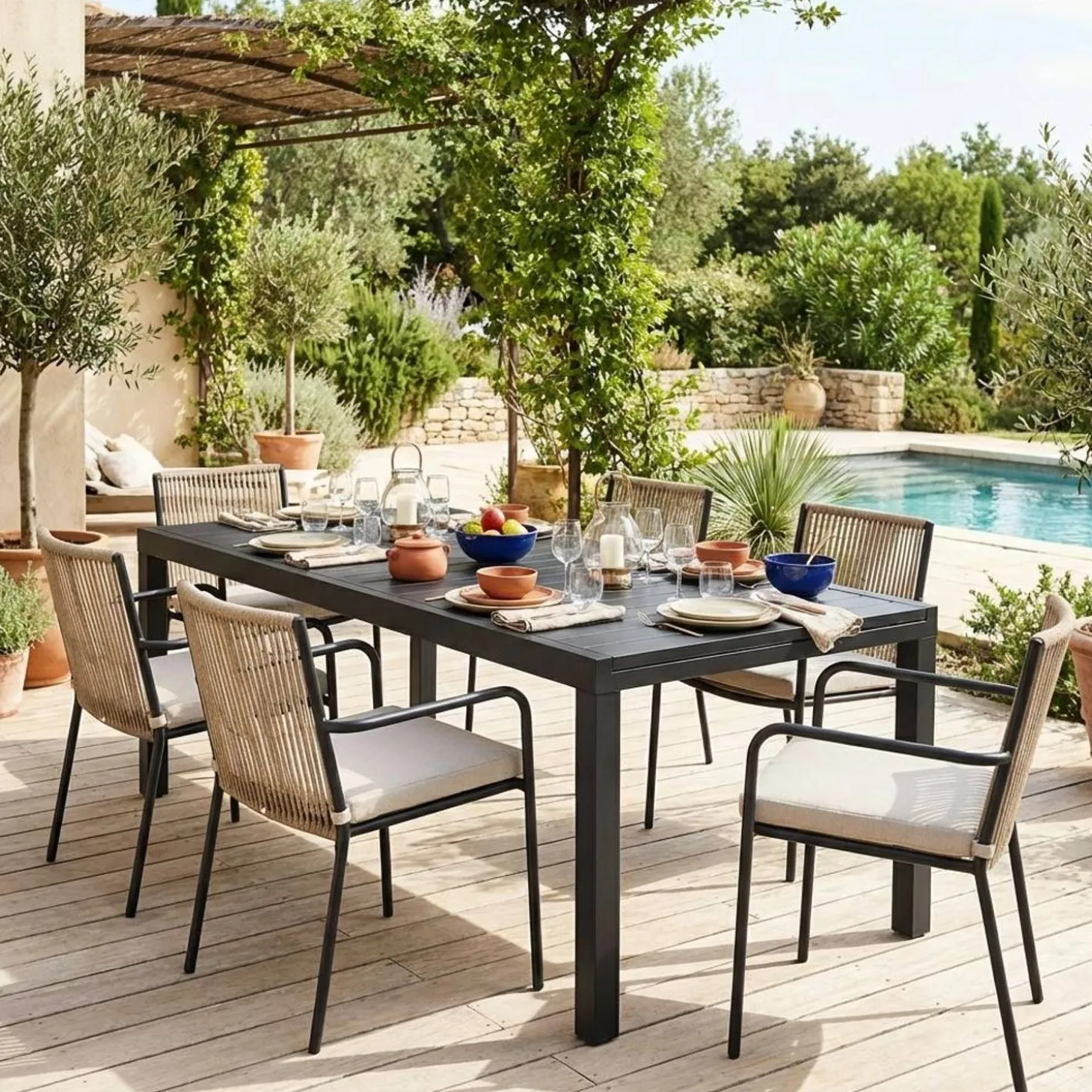 Mesa de jardín extensible de aluminio, 12 plazas
