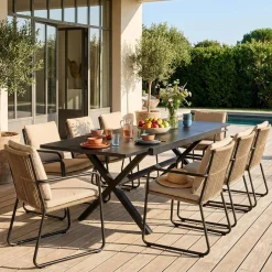 Mesa de jardín extensible de aluminio y cristal, 8 lugares