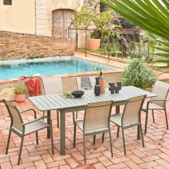 Mesa de jardín extensible de aluminio con 6 sillas