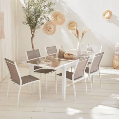 Mesa de jardín extensible de aluminio con 6 sillas