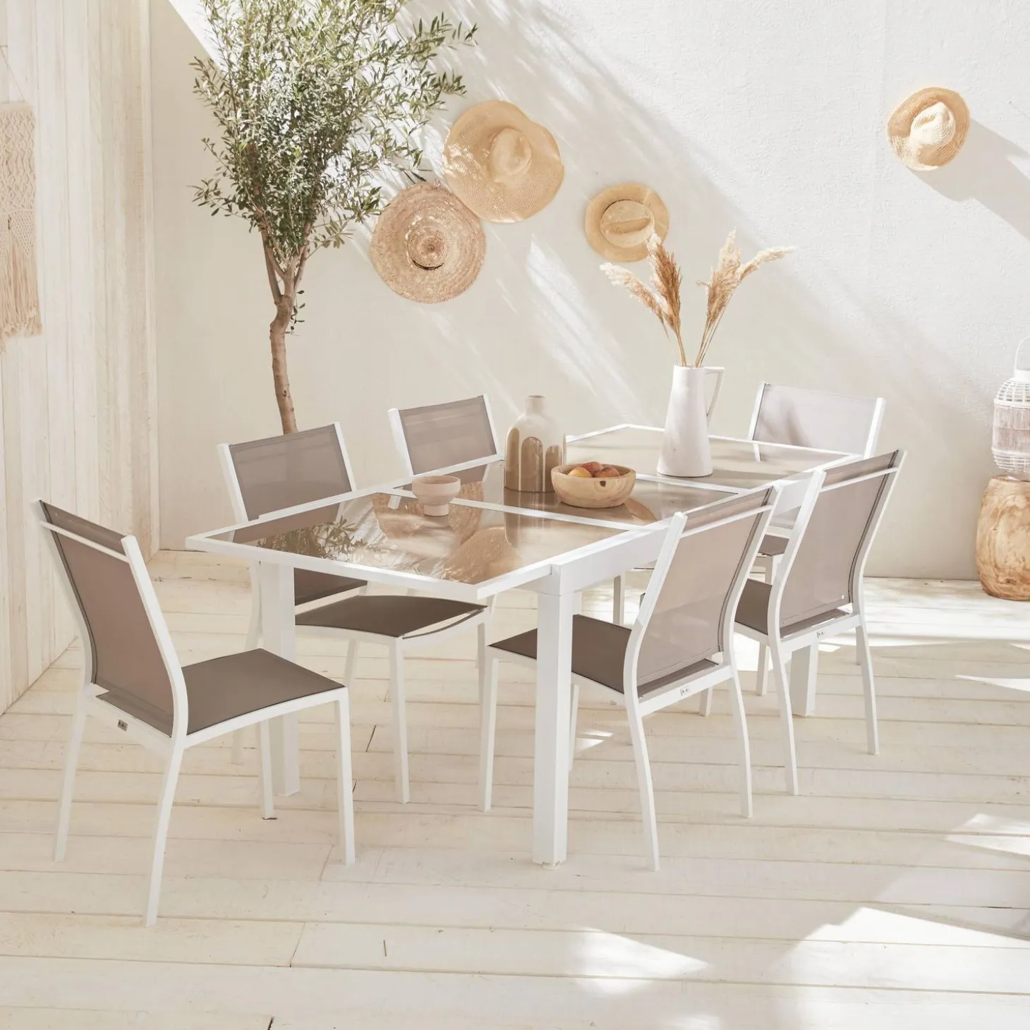 Mesa de jardín extensible de aluminio con 6 sillas