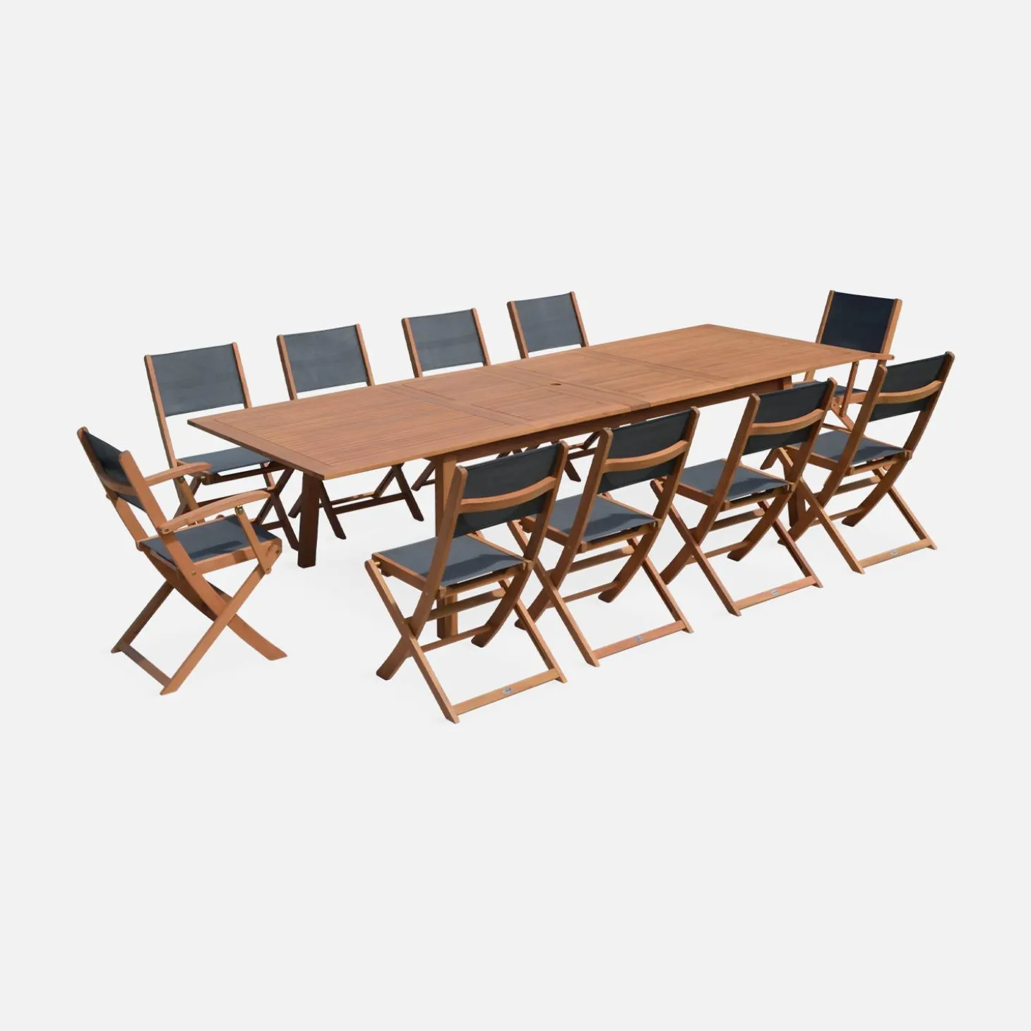 Mesa de jardín extensible de madera + 10 sillas