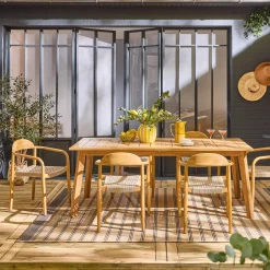Mesa de jardín extensible de madera de acacia con 6 sillones