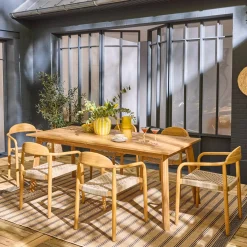 Mesa de jardín extensible de madera de acacia con 6 sillones