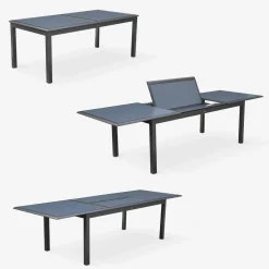 Mesa de jardín extensible de aluminio con 8 sillas