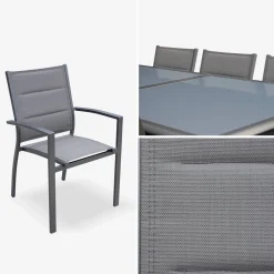 Mesa de jardín extensible de aluminio con 8 sillas