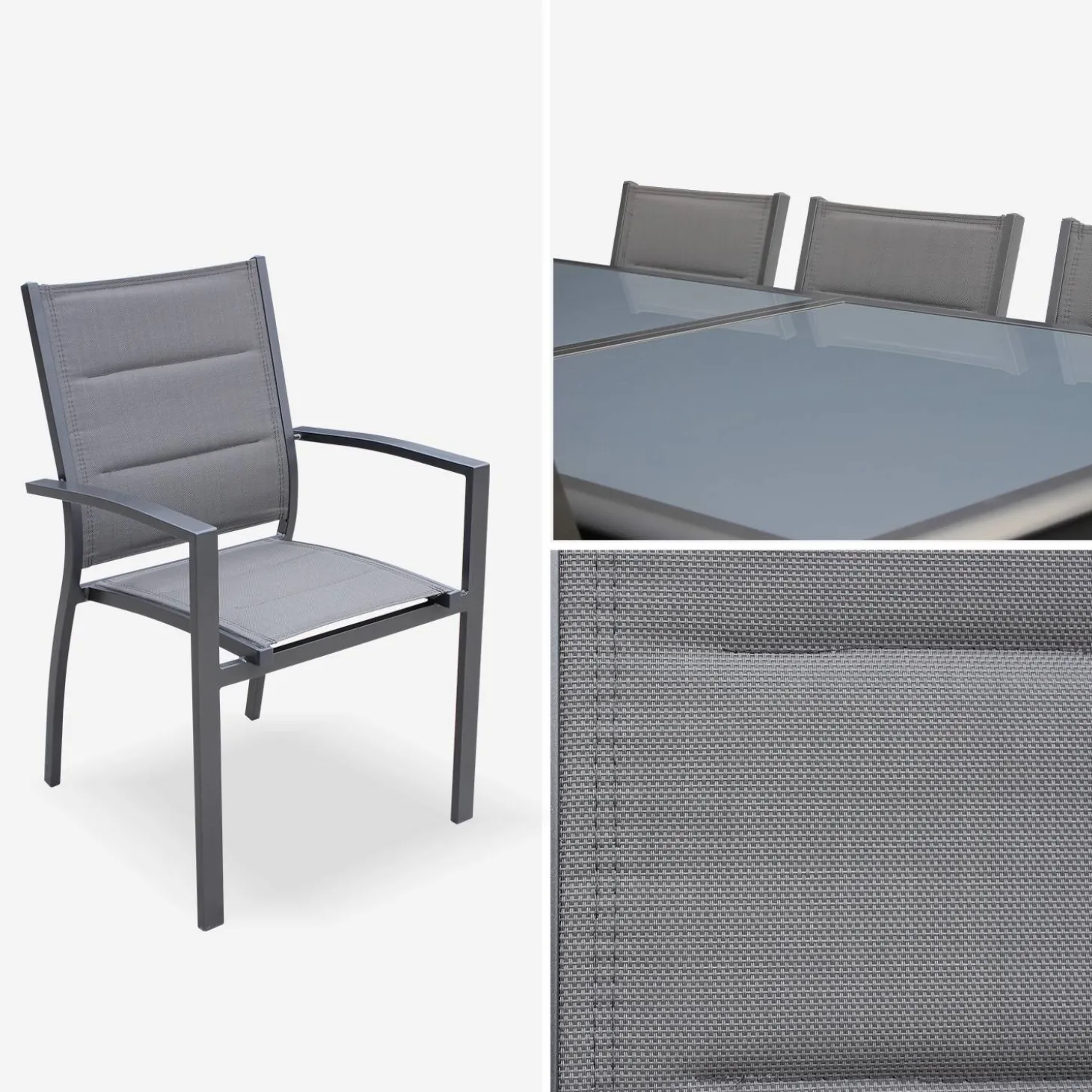 Mesa de jardín extensible de aluminio con 8 sillas