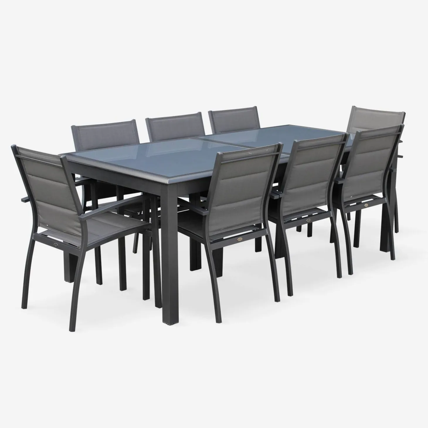 Mesa de jardín extensible de aluminio con 8 sillas