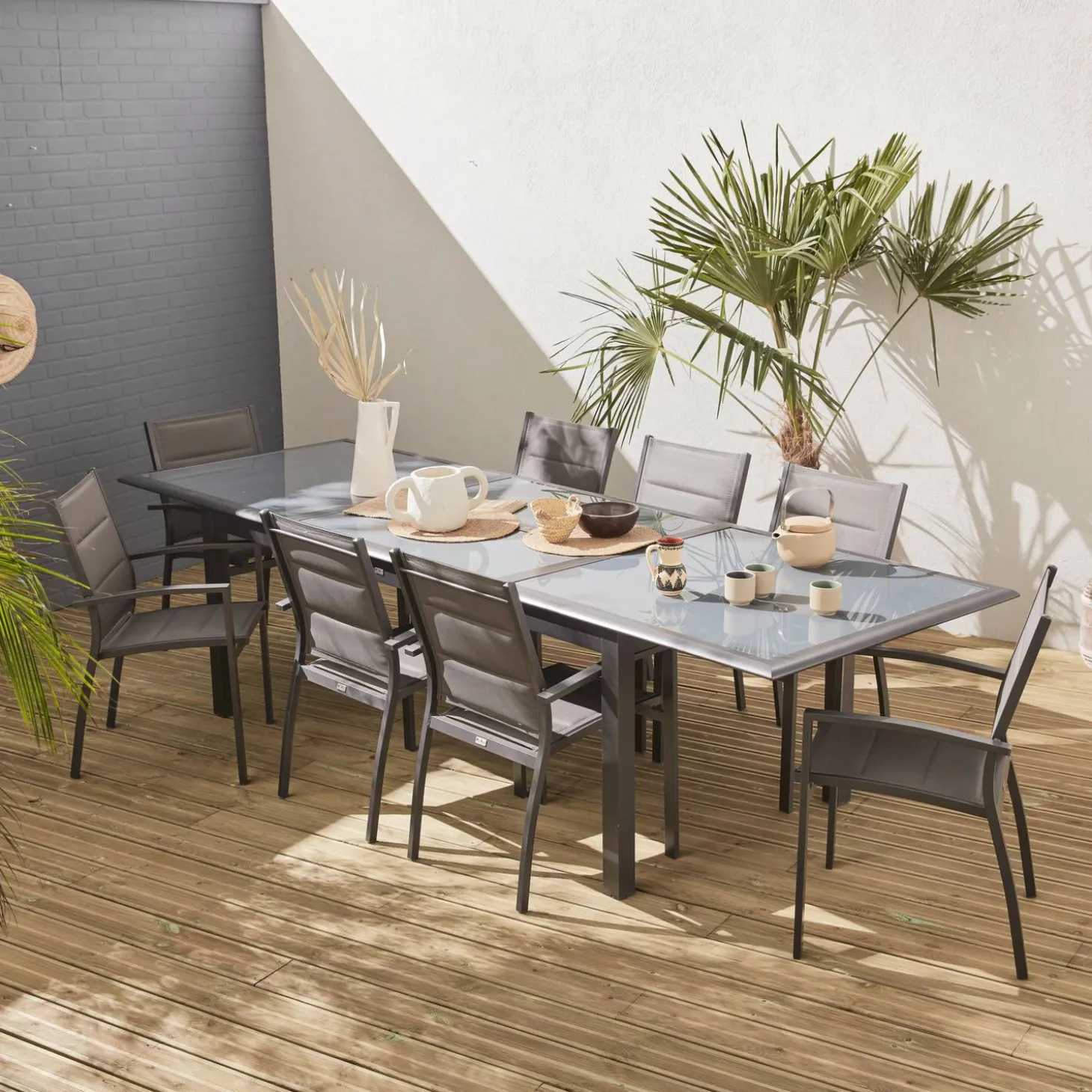 Mesa de jardín extensible de aluminio con 8 sillas