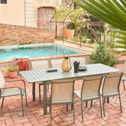 Mesa de jardín extensible de aluminio con 8 sillas