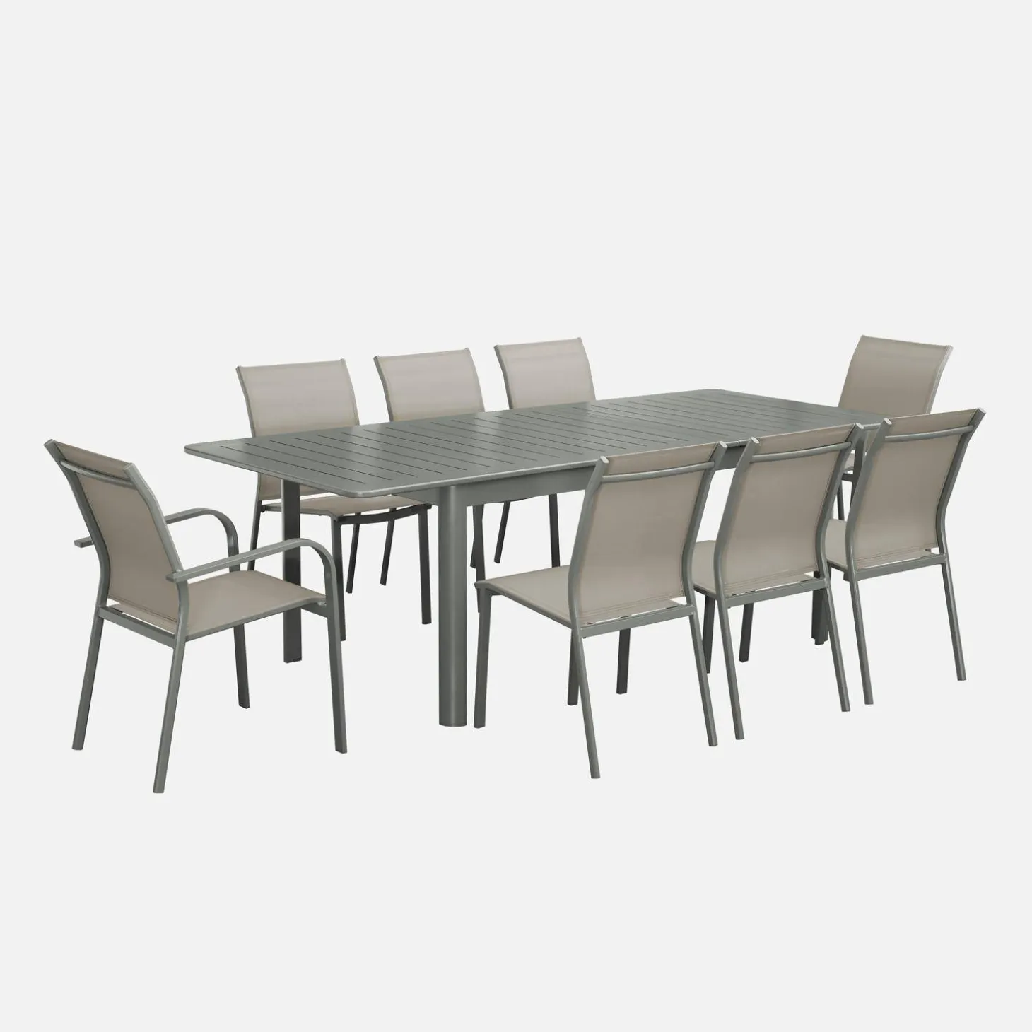Mesa de jardín extensible de aluminio con 8 sillas