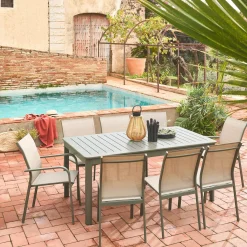 Mesa de jardín extensible de aluminio con 8 sillas