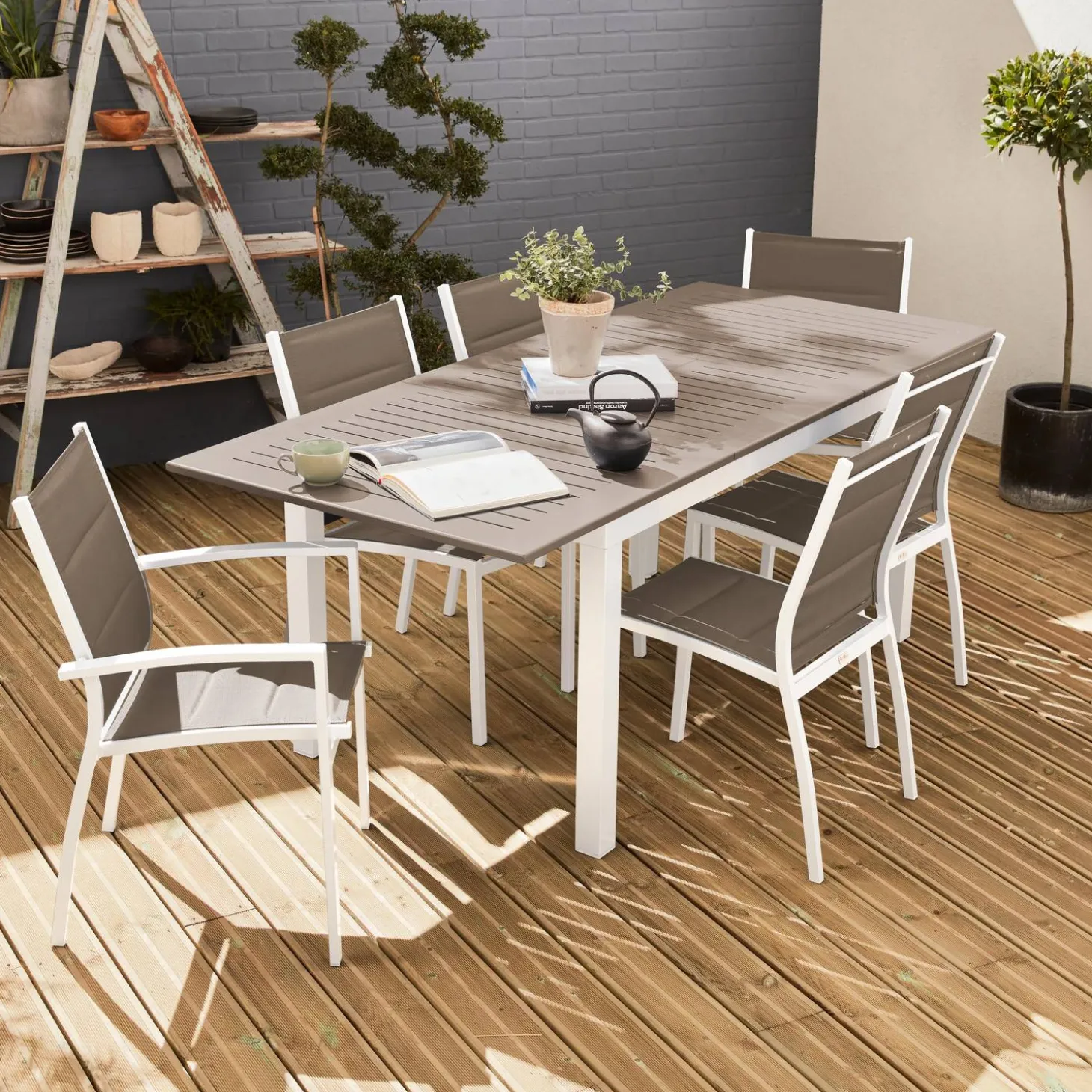 Mesa de jardín extensible de aluminio con 6 sillas