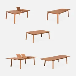 Mesa de jardín extensible de madera + 10 sillas