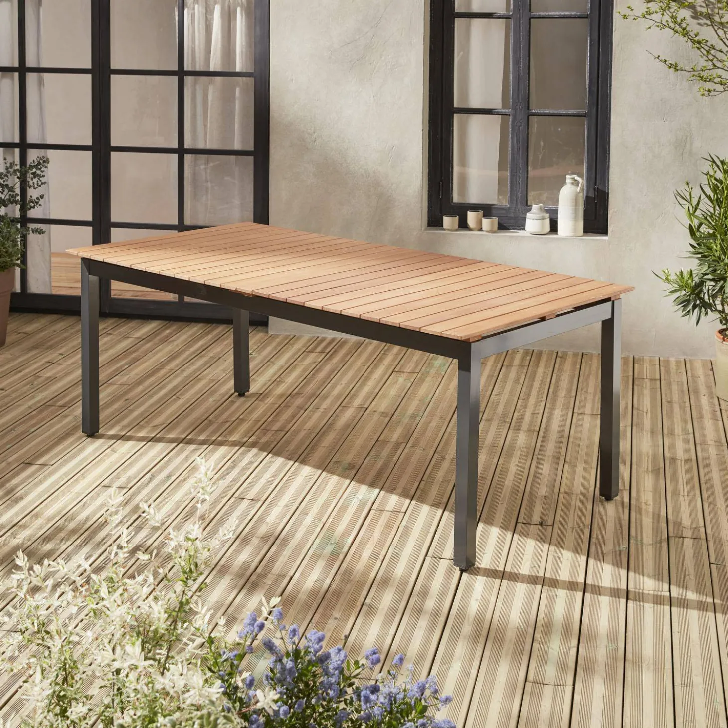Mesa de jardín extensible de madera, 8 a 10 plazas