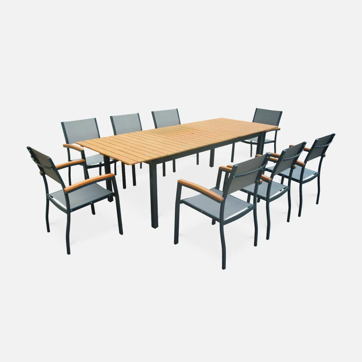 Mesa de jardín extensible de madera, 8 a 10 plazas