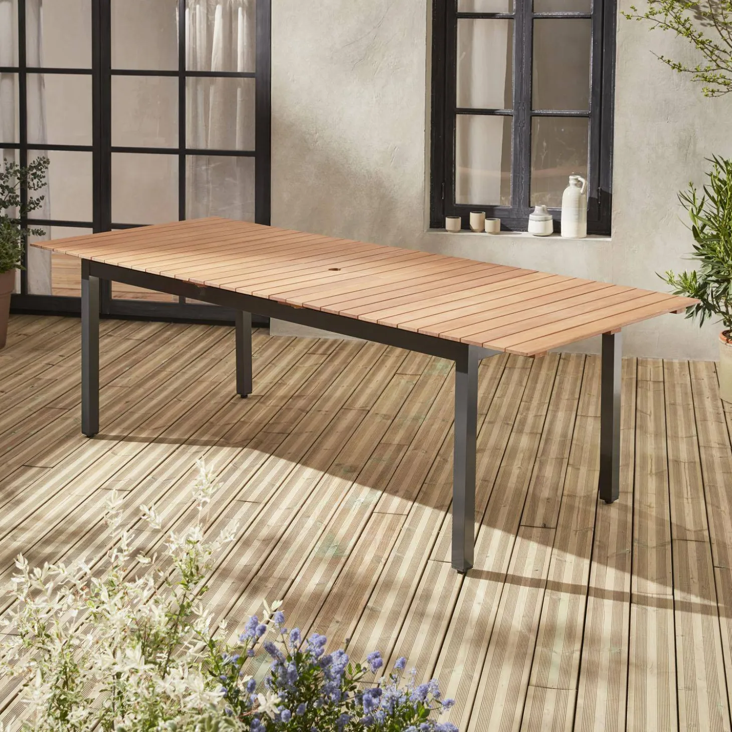 Mesa de jardín extensible de madera, 8 a 10 plazas