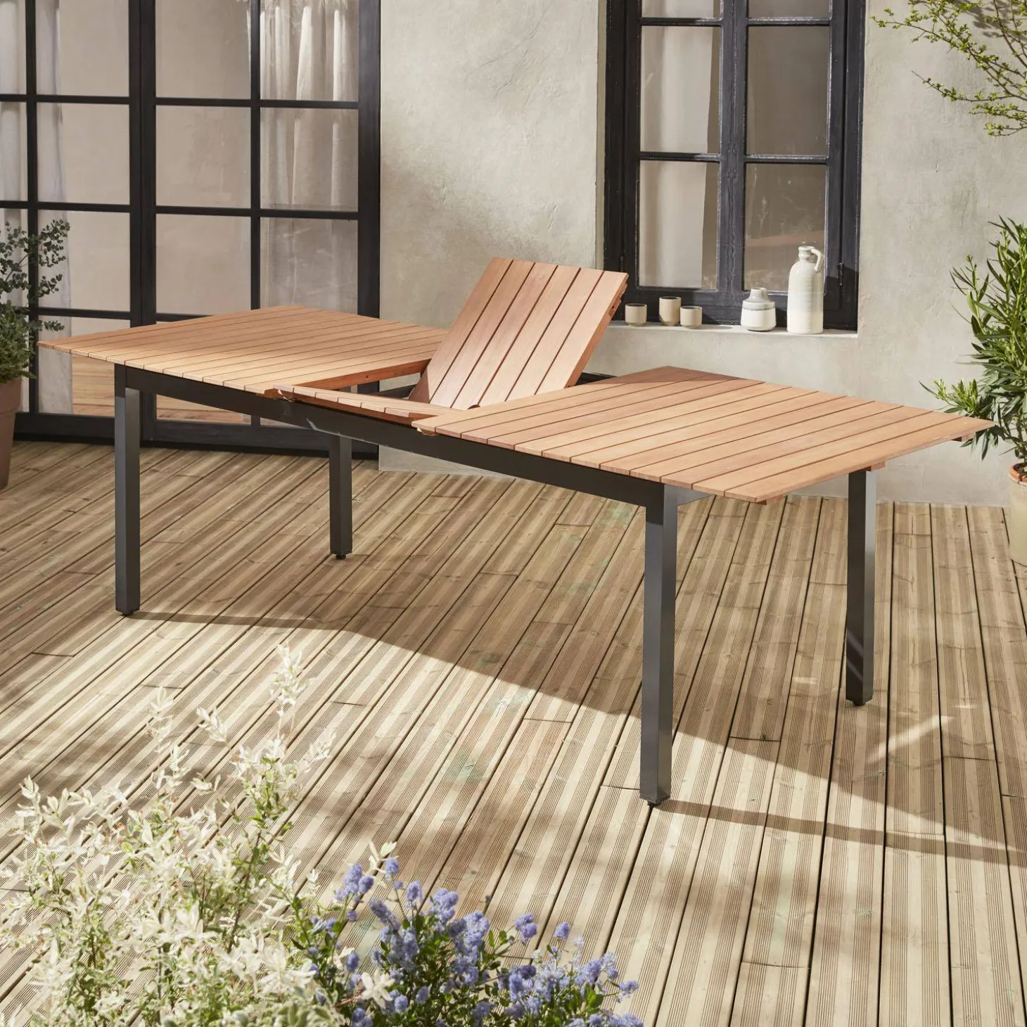 Mesa de jardín extensible de madera, 8 a 10 plazas