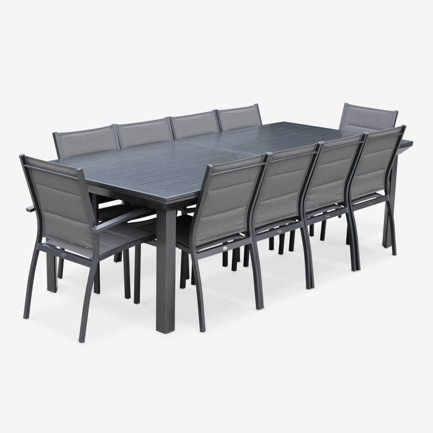 Mesa de jardín extensible de aluminio con 10 sillas