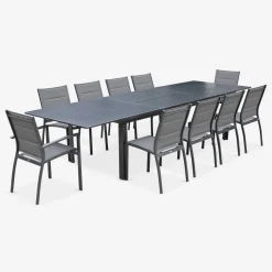 Mesa de jardín extensible de aluminio con 10 sillas