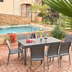 Mesa de jardín extensible de aluminio con 8 sillas