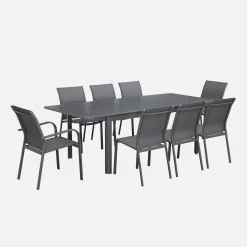 Mesa de jardín extensible de aluminio con 8 sillas