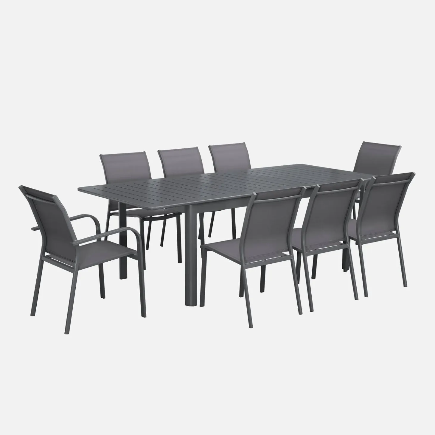 Mesa de jardín extensible de aluminio con 8 sillas