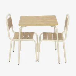 Mesa de jardín infantil de acero y decoración de madera con 2 asientos