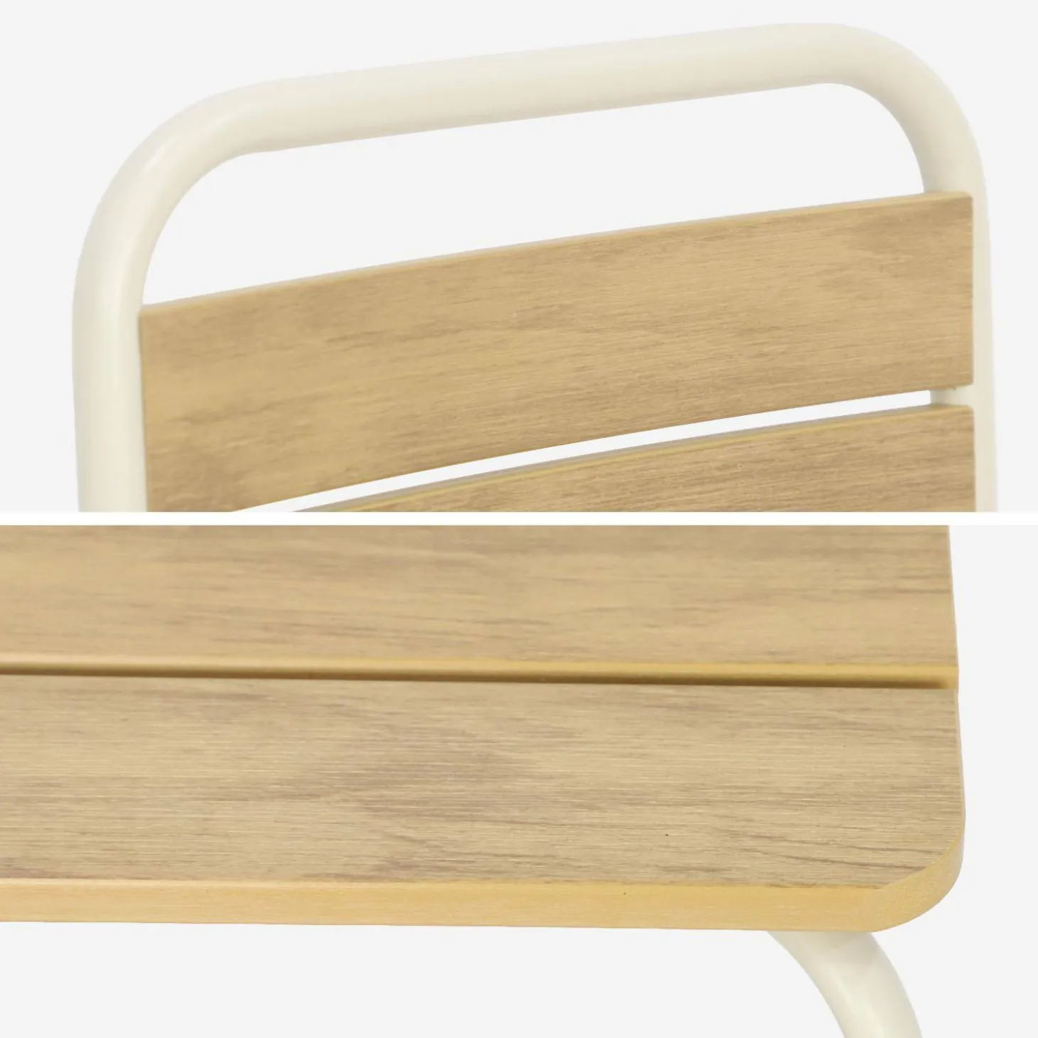 Mesa de jardín infantil de acero y decoración de madera con 2 asientos