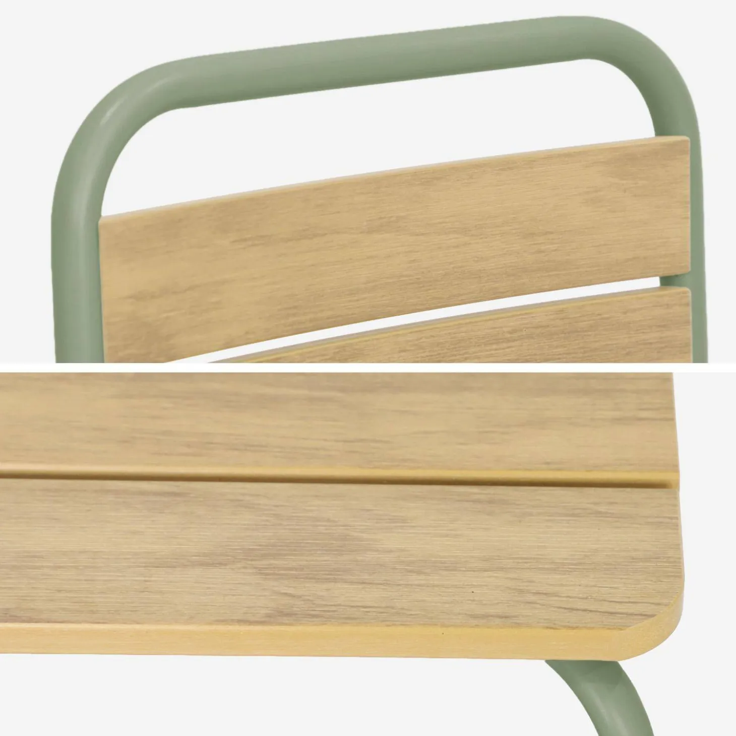 Mesa de jardín infantil de acero y decoración de madera con 4 asientos