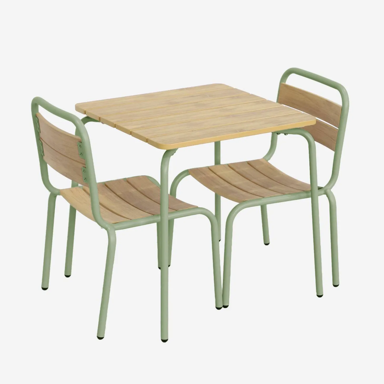 Mesa de jardín infantil de acero y decoración de madera con 2 asientos