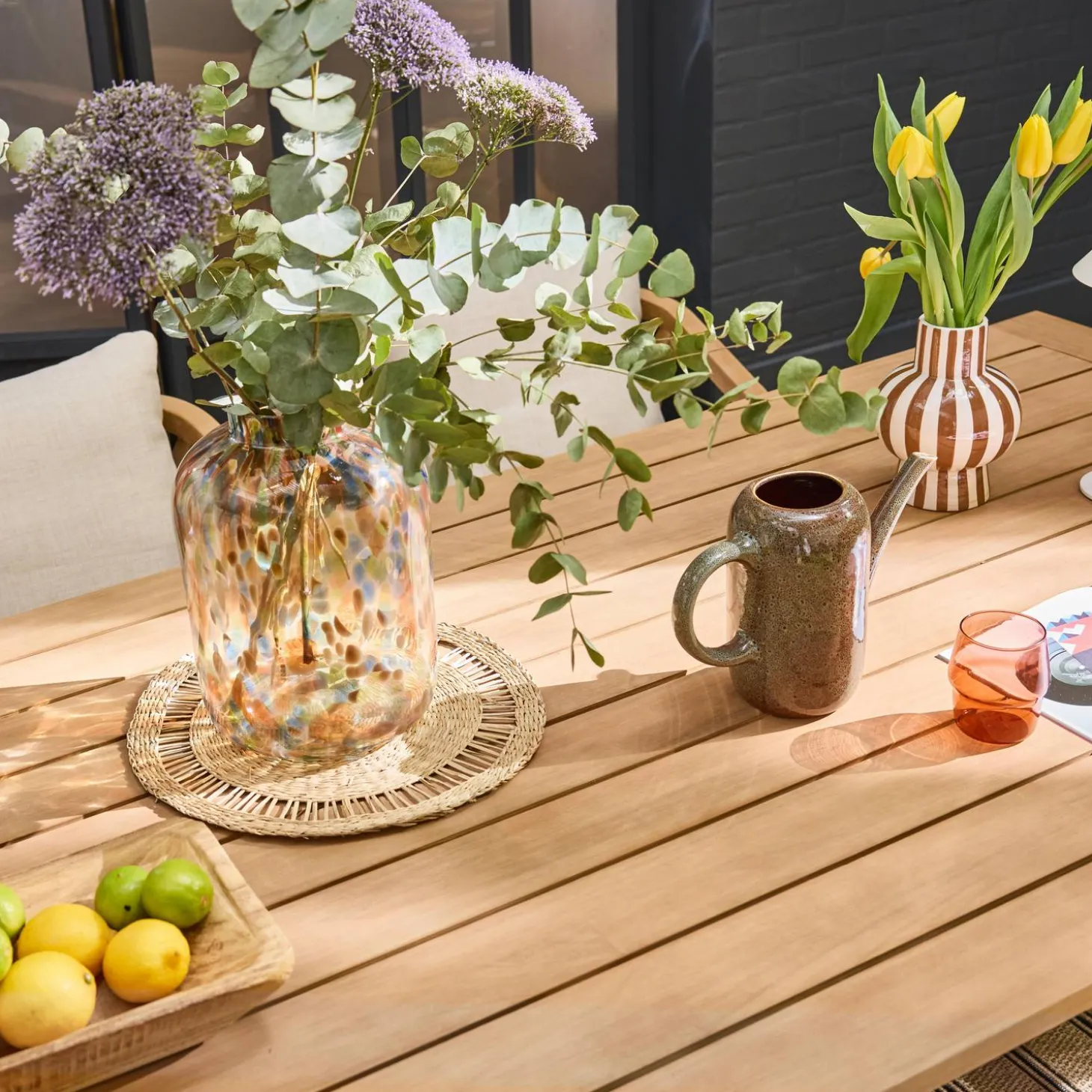 Mesa de jardín madera de eucalipto y cuerdas, 8 plazas