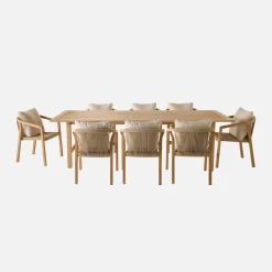 Mesa de jardín madera de eucalipto y cuerdas, 8 plazas