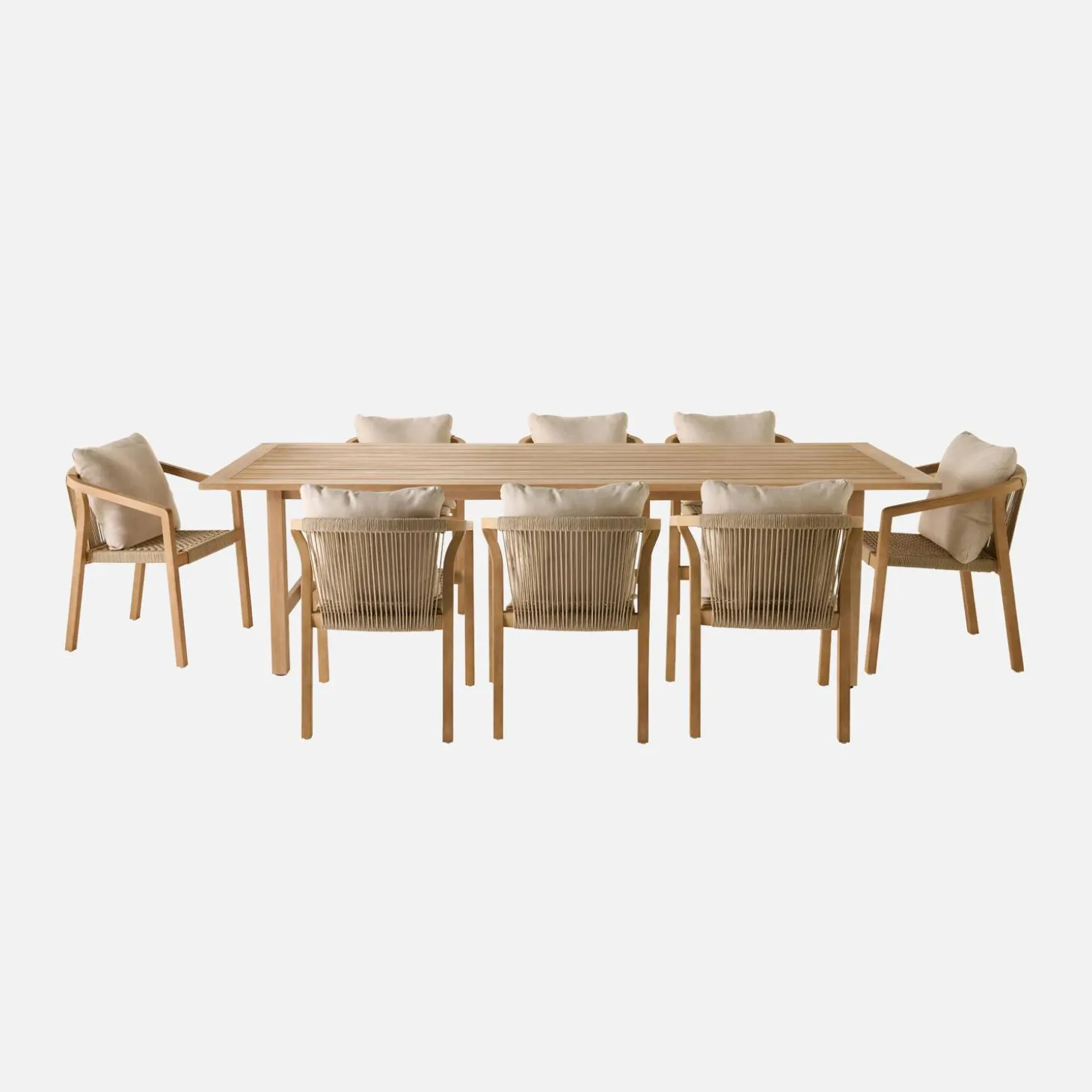 Mesa de jardín madera de eucalipto y cuerdas, 8 plazas