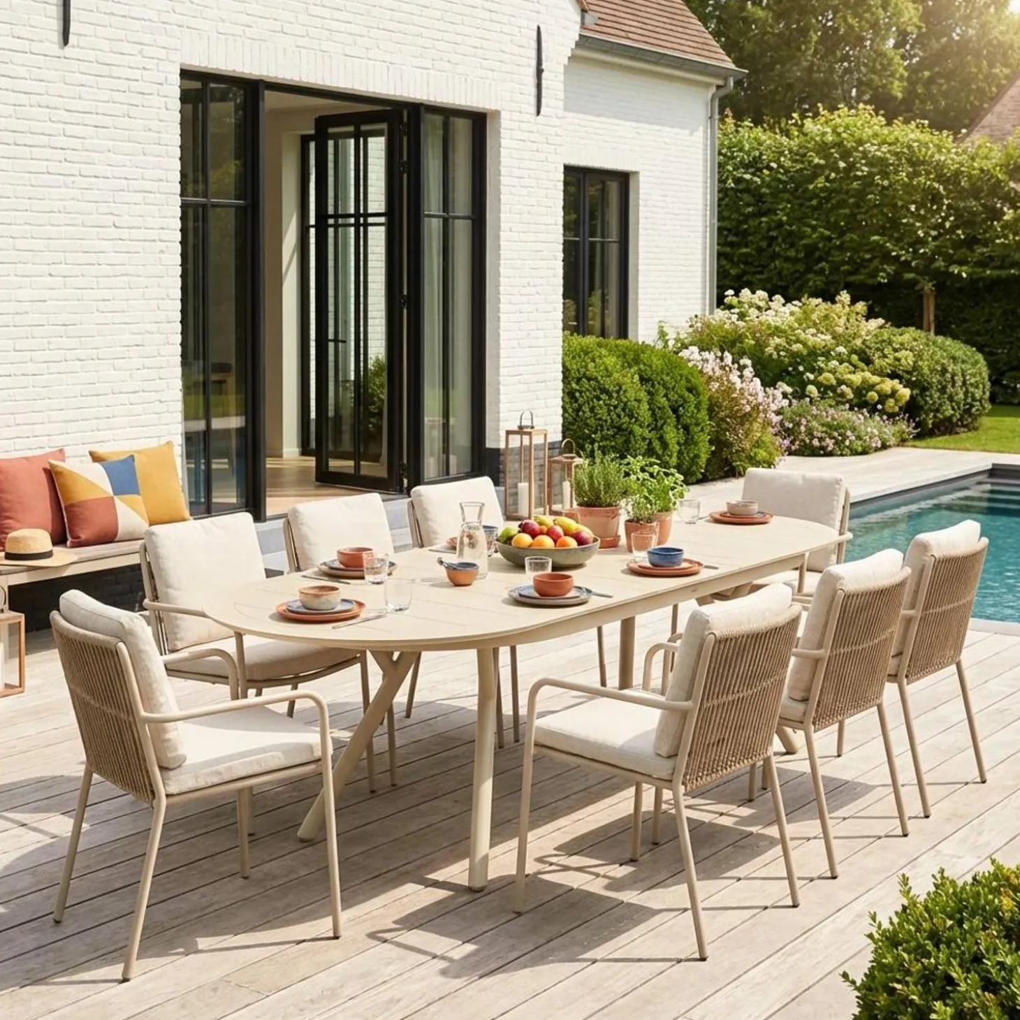 Mesa de jardín ovalada extensible de aluminio, 10 plazas