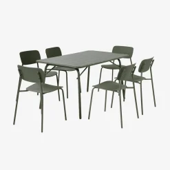 Mesa de jardín plegable de metal con 6 sillas