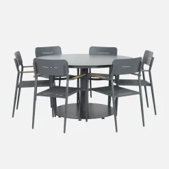 Mesa de jardín redonda de aluminio con 6 sillas