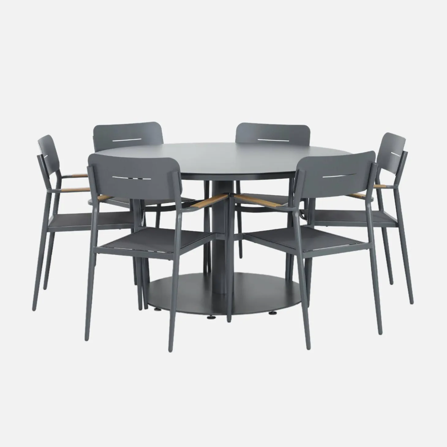 Mesa de jardín redonda de aluminio con 6 sillas