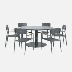 Mesa de jardín redonda de aluminio con 6 sillas
