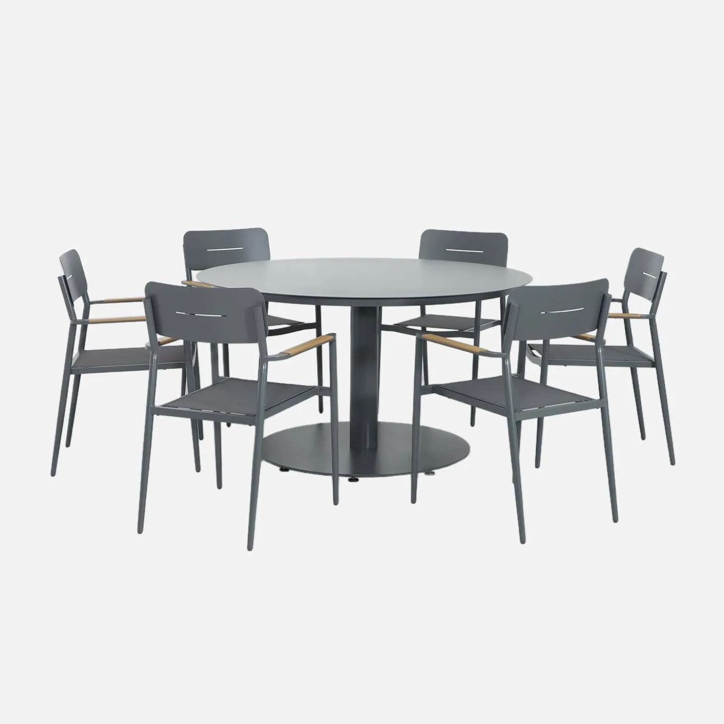 Mesa de jardín redonda de aluminio con 6 sillas
