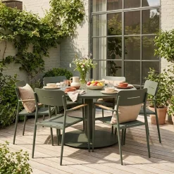 Mesa de jardín redonda de aluminio con 6 sillas