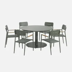 Mesa de jardín redonda de aluminio con 6 sillas