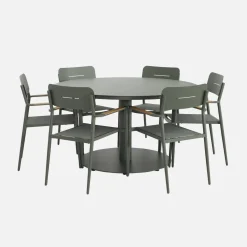 Mesa de jardín redonda de aluminio con 6 sillas